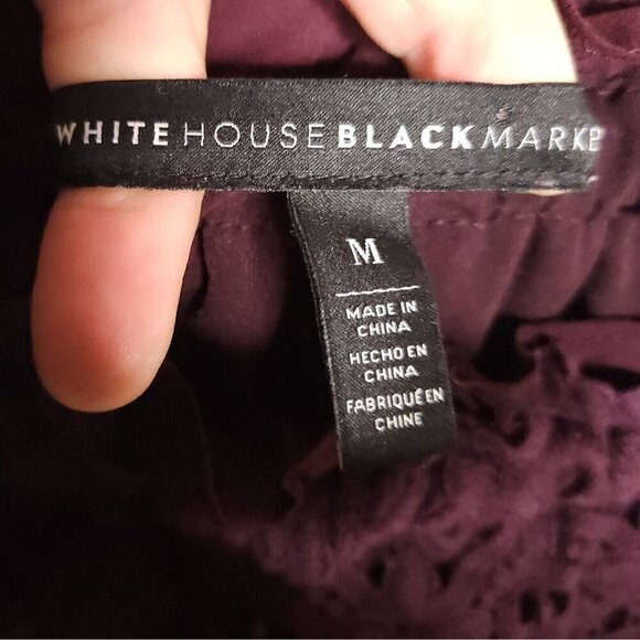 White House Black Market Maroon Off The Shoulder Crochet Silky Top Medium - Picture 5 of 7